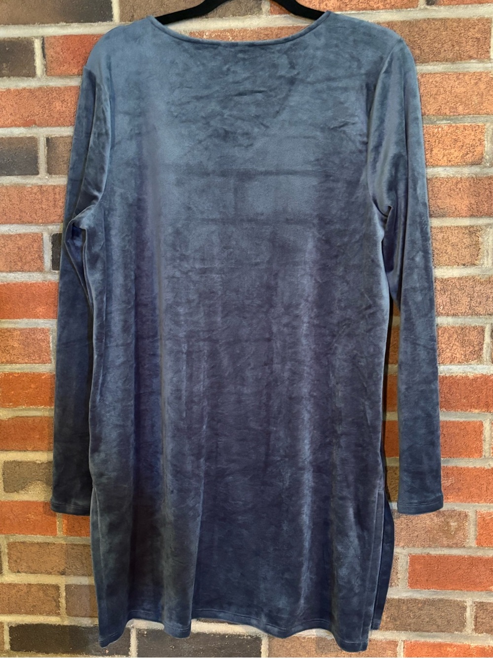 New! JJILL v neck popover tunic LONG SLEEVE tall VELVET/VELOUR ocean blue LARGE - Picture 2 of 6